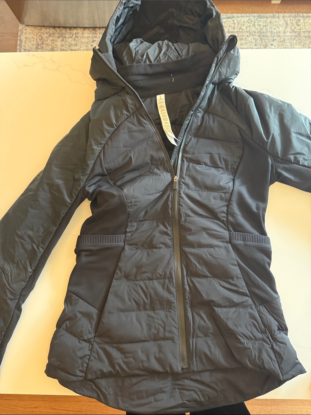 lululemon athletica Black Quilted Hooded Puffer Jacket zip off hood